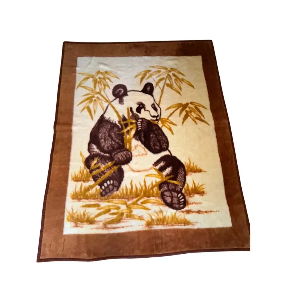 vintage Panda Bear bamboo reversible blanket Korean mink Minky
